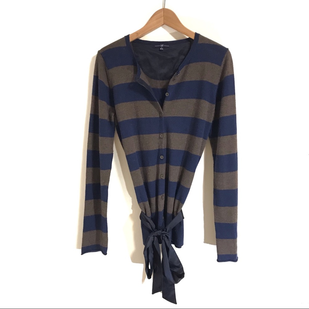 GAP Striped Cardigan With Silk Belt